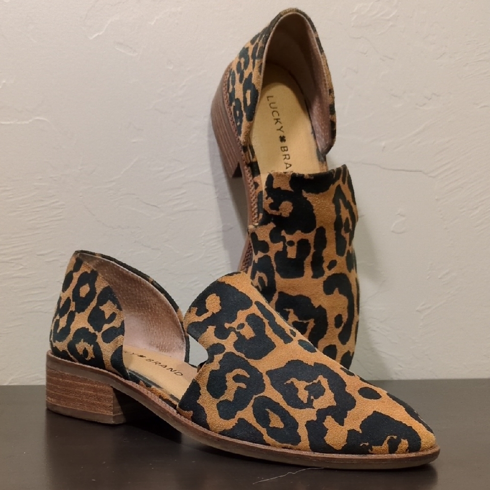Lucky Brand Gennifa Leopard Flat Loafers Slip-on Preppy Sz6 Boho Dress Casual